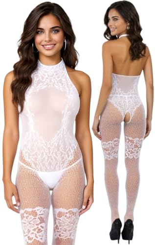 Image of ToBeInStyle Women's Assorted Bodystocking Sheer Opaque or Fishnet Crotchless Lingerie Bodysuit