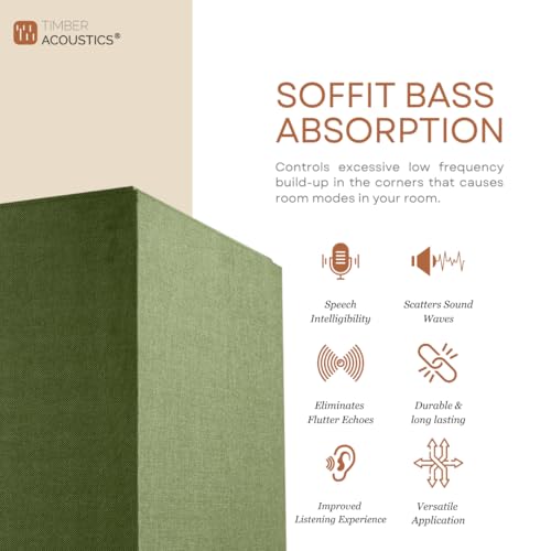 Image of Timber Acoustics Soffit Bass Traps | Premium Low-Frequency Absorption for Balanced & Clear Audio | Acoustic Room Treatment | Soundproof Corner Panels (Green, 4ft x 12in)