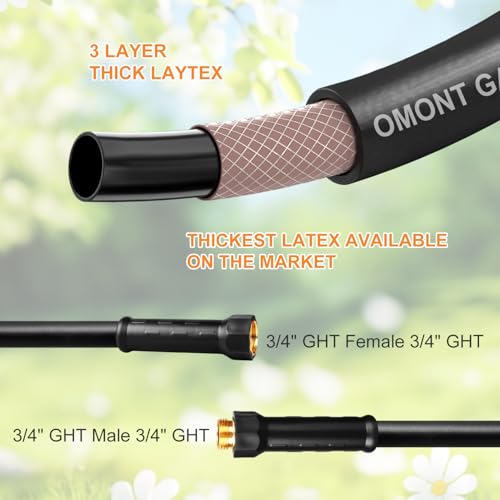 Image of Garden Hose 25ft Heavy Duty Rubber Water Hose, Flexible Rubber Hybrid Hose, Leak-Free Connections, Male to Female 3 /4'' Brass Fittings for Garden, Lawn, Yard (25ft)