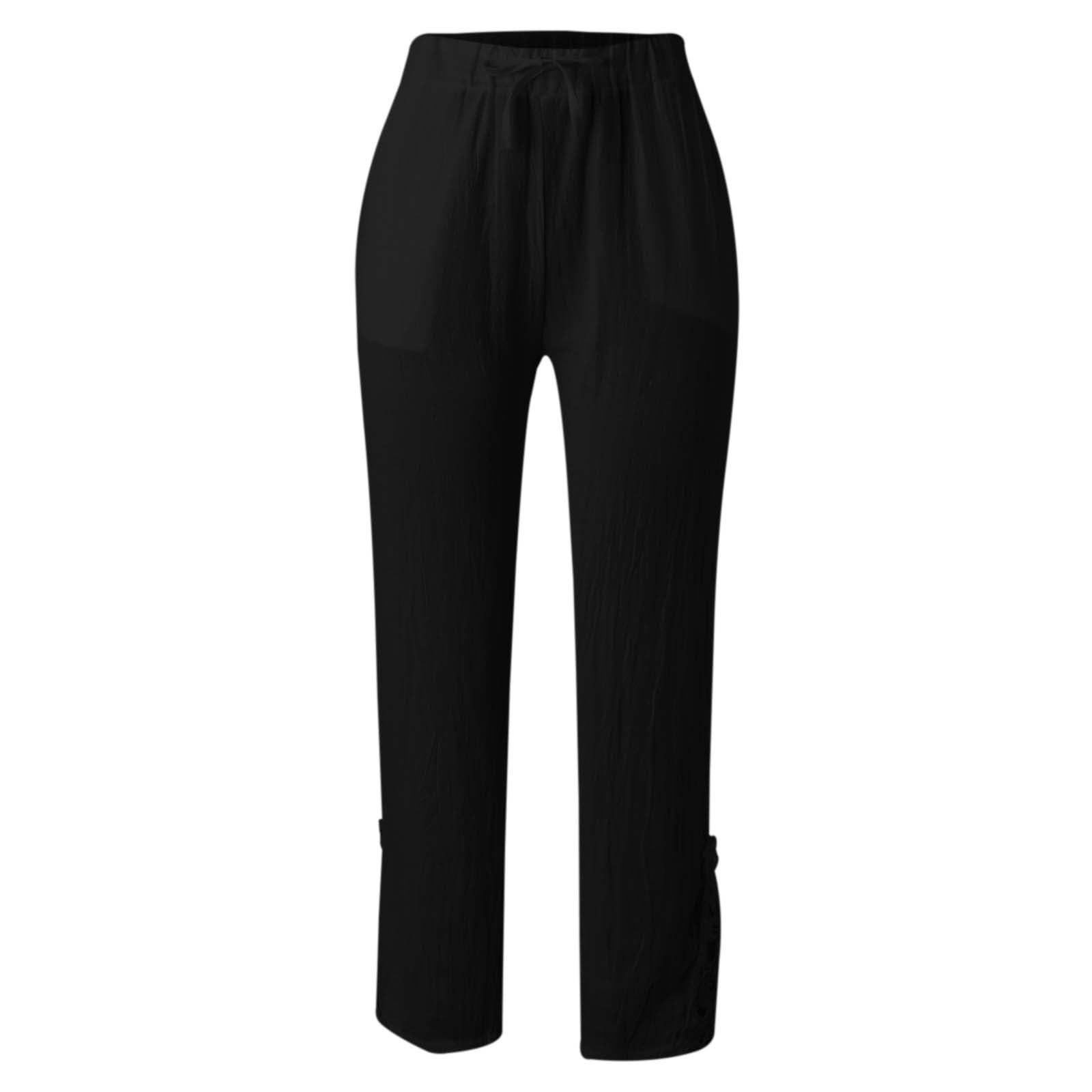 Pantaloni Larghi Donna,Pantaloni Donna Cotone,Vita Alta Con Coulisse Bottoni Pinocchietto Cropped Pants In Pizzo Casual Larghi Trekking Escursionisno Per Jogging Fitness