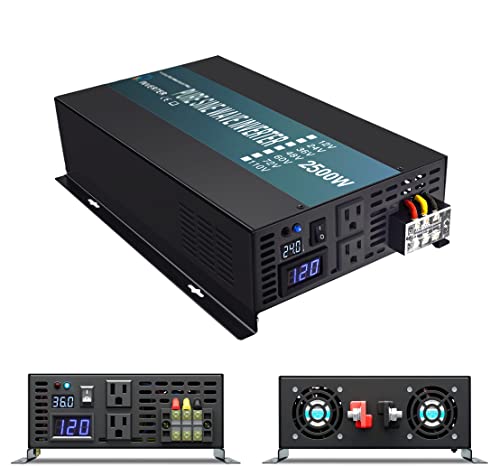 WZRELB Strong Driving Capacity 2500W 24VDC to 120VAC Pure Sine Wave Inverter Power Converter (RBP250024B1), Black