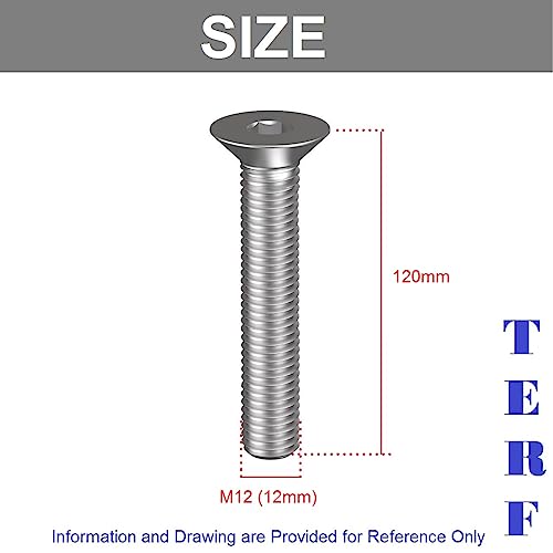 TERF® M12 X 120mm Hex Socket Countersunk Machine Screw M12 (12mm) X 120mm Allen Key Bolts Hexagonal Socket Countersunk Machine Screws - Image 3