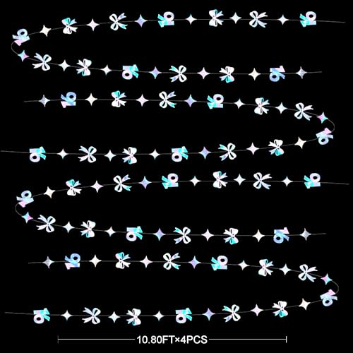 Image of Iridescent 16th Bow Birthday Decorations Metallic Conquette Bow Garland Streamer Banner Backdrop for Girls Boys Happy 16th Birthday Sweet Sixteen Cheers to 16 Years Old Anniversary Party Supplies
