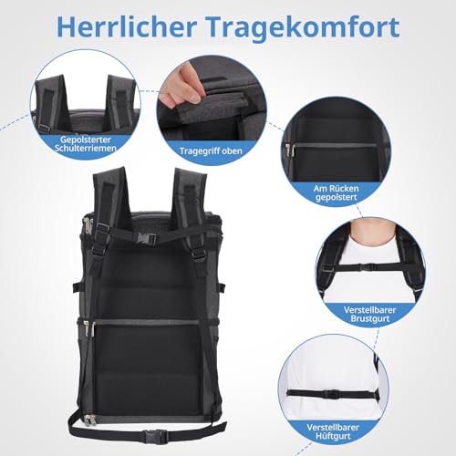 FASRIOU Katzenrucksack für 2 Katzen bis 12kg, Katzentransportbox für 2 Katzen, Große Haustier Rucksack für kleine Hunde, Katzentransporter mit Abnehmbarer Matte und atmungsaktivem Mesh, Schwarz