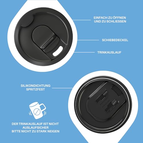 Ideus® Kaffeebecher 470 ml (16 oz), doppelwandige vakuumisolierte Kaffee- und Teetasse aus Edelstahl mit rutschfestem Griff und… – Ansicht 4