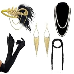1920s Gatsby Black, Gold Fringe Earrings Set
