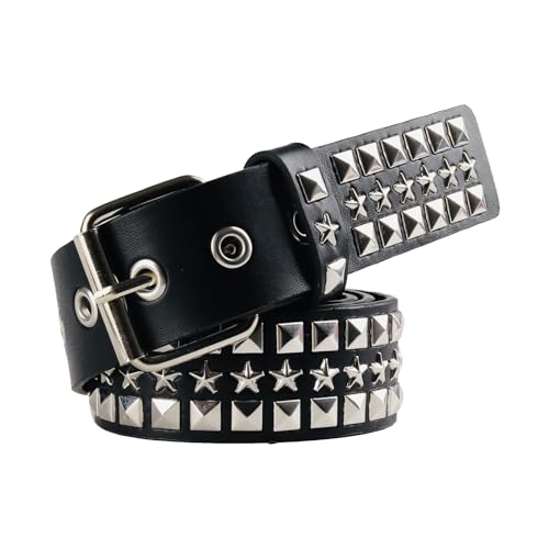 Image of Studded Belt, Metal Punk Rock Rivet Belt with Bright Pyramid Studded for Women Men