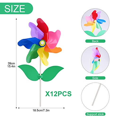 TSLBW Pinwheels 12 Pezzi Girandole Colorate Mulino a Vento Giardino scaccia Uccelli per Il Giardino, per Feste, da Usare all'aperto, Decorazioni per Il Giardino, Multicolore 18 * 30cm - Image 3