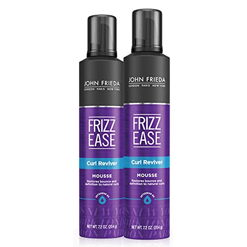 John Frieda Frizz Ease Curly Hair Reviver Mousse Enhances Curls, a Soft Flexible Hold for Curly or Frizzy Hair, Alcohol-Free, White, 7.2 Ounces (Pack of 2)