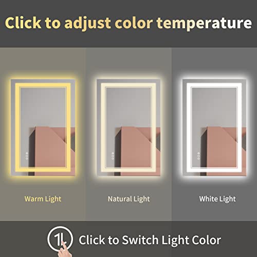 48x28 Inch LED Bathroom Mirror with Lights, Backlit and Front Lighted Bathroom Mirrors for Wall, Anti-Fog Dimmable, Memory, Shatterproof, LED Vanity Mirror for Bathroom