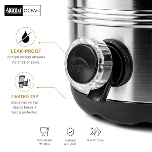 Image of Ajanta Ocean12 Stainless Steel Water Cooler, Water Dispenser Hot & Cold, Thermosteel, PU Insulated, Portable, Travel Friendly, Water Jug for Offices, Shops, Picnics (Black, 9.5 litres)