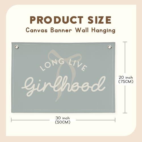 Image of Blue Girls Room Decor, Long Live Girlhood Coquette Bow Cute Nursery Playroom Wall Hanging Linen Banner Flag, Baby Blue Kids,Toddler Bedroom Decorations, Baby Showers Newborn Gift 30x20,girlroom