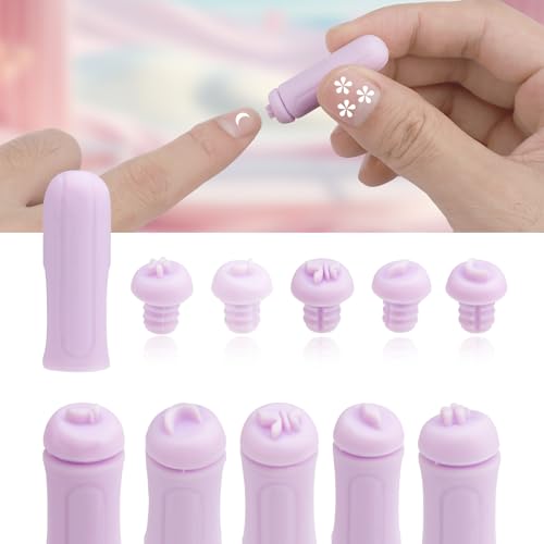 6pcs Nail Stamp Pen Set, Silicone Nail Stamp Art Pen with 5 Pattern Stamp Pen Heads Nail Stamp Tool Graffiti Nail Stamper Kit DIY Nail Tools for Home DIY Nail (Light Purple)