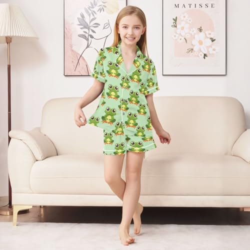 senya Frog Satin Summer Pajama Sets Silk Short Sleeve Button Down Sleepwear4