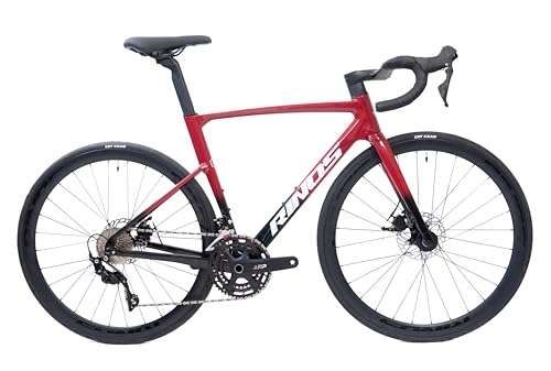 Rinos Odin 3 - Bicicleta Carretera Carbono T800, 105 R7000 22V, Frenos Disco Hidráulicos, 8.8kg - Garantía 2 Años (Rojo Negro, M)