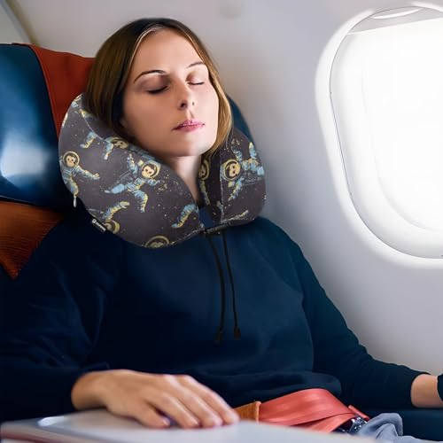 Image of ALAZA Funny Monkeys Travel Neck Pillow Memory Foam Neck Pillow with Storage Bag,Soft Travel Pillow for Sleeping Travel Airplane Car Office Home