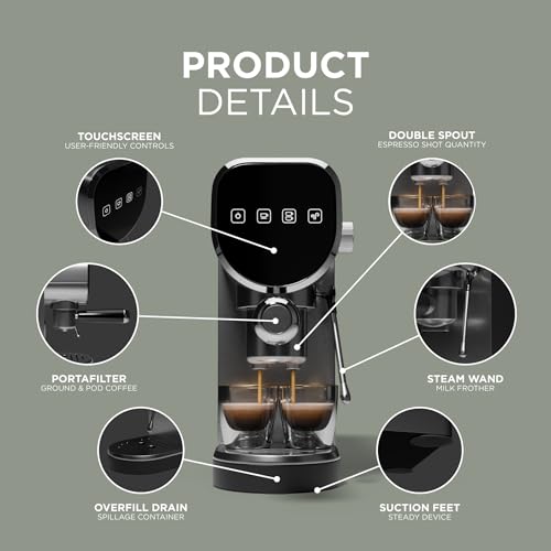 DMD Collective - 3-in-1 Stainless Steel Barista Espresso Coffee Maker, 20-Bar Single & Double Shot - Ground Coffee, Milk Frother & Capsule Compatible, 1L Detachable Water Reservoir - Image 6