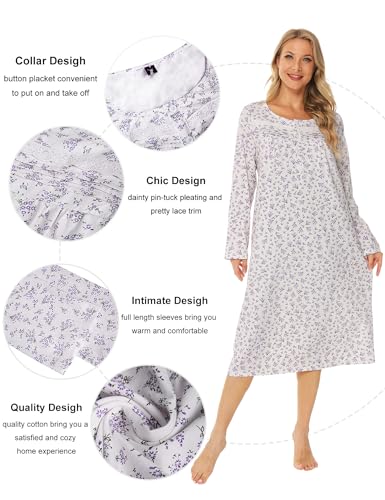Image of Bloggerlove Nightgowns for Women Soft 100% Cotton House Dress Short /Long Sleeve Night Gowns Comfy Sleepwear S-3XL