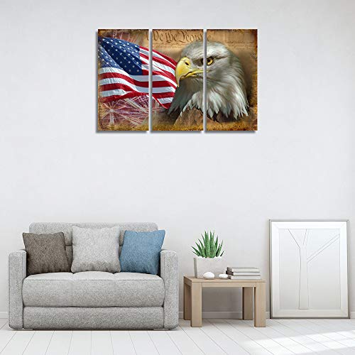 Eavuty Rustic Eagle American Flag Canvas Poster Print Wall Art 3 Pieces Patriotic Concept Usa Flag Picture Painting Wall Decor Home Decoration For Office Bedroom Living Room Framed 16"X24" #TOP4
