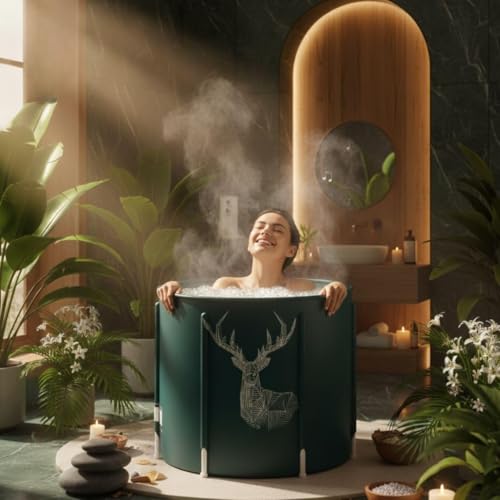 Image of Foldable Adult Bath Tub for Home Spa | Large Portable Bathtub with Backrest & Handle | Insulated Folding Tub for Hot & Cold Soak, Ice Bath, Bubble Bath & Relaxing Spa (Life Style)