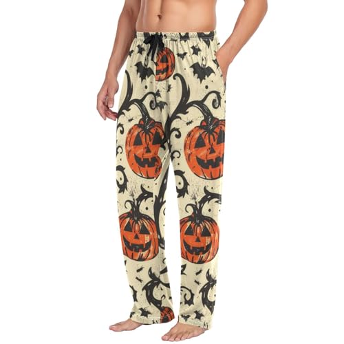 Men's Pajama Pants Halloween Trees Pumpkins Sleep Pajama Lounge Pant with Pockets, Elastic Waistband4