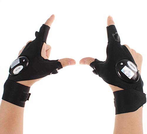 Ytuomzi Fingerless Led Flashlight Gloves Outdoor Night Fishing Glove With 2 Led Lights Rescue Tools,Waterproof Led Two Fingers Glove Lights For Night Activities - Black (1 Pair) #TOP30