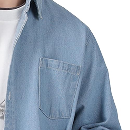 Men's Spring Fall Denim Jacket Casual Button Down Long Sleeve Jean Jacket Lightweight Loose Fit Trucker Coat3