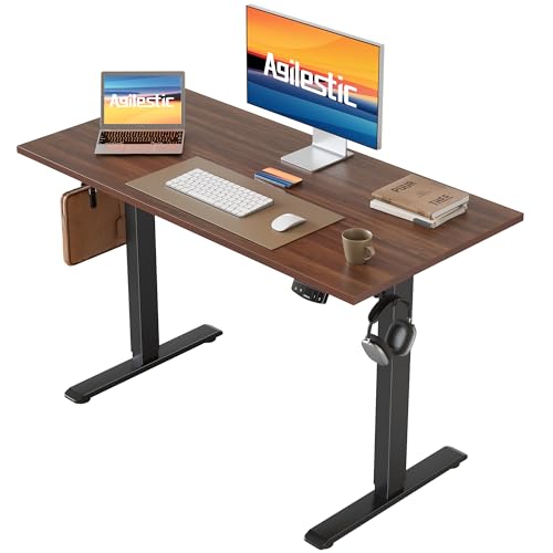 Image of Agilestic Electric Standing Desk, 48 x 20 Inches Height Adjustable Desk, Sit Stand up for Work Office Home, Ergonomic Rising Computer Table with Memory Preset, Dark Walnut