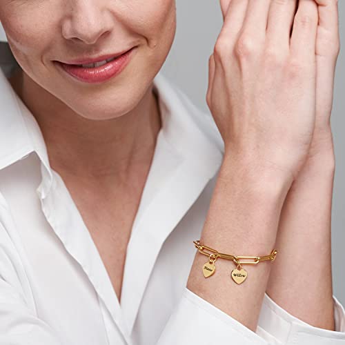 Myka - Personalized Chain Link Bracelet With Custom Tags Or Hearts Charms/Up To 6 Charms - Engrave Any Name/Jewelry For Women/Gift For Mother's Day (18K Gold Vermeil With Heart Tags) #TOP2