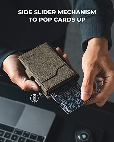 Image of VULKIT Pop up Card Wallet with AirTag Holder RFID Blocking Credit Card Holder with Banknote Compartment & ID Window, Green, Minimalist
