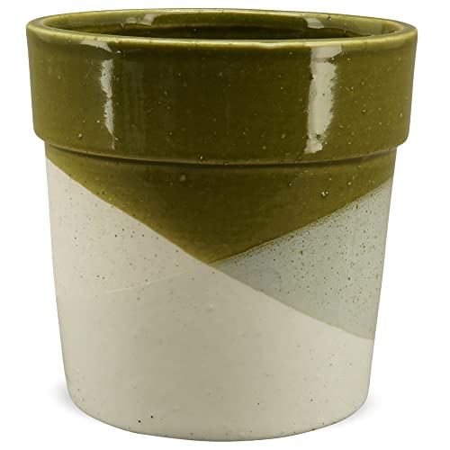 matches21 Blumentopf Pflanztopf geometrisches Muster Pflanzgefäß Übertopf Steingut 1 STK grün beige 10x10 cm