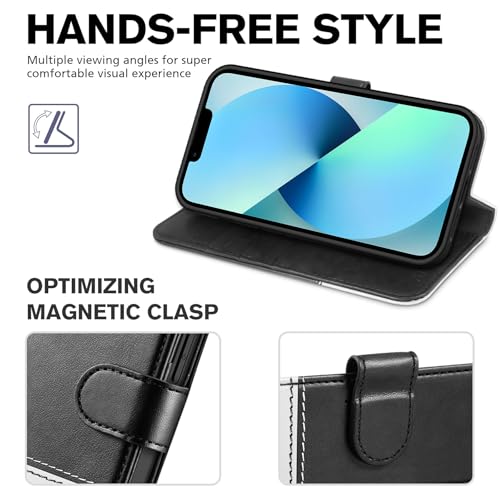 Image of TUCCH Case Wallet for iPhone 13 (6.1 inch), RFID Blocking Folio, Black & White | 3 Card Holders, Kickstand, PU Leather, Magnetic Closure, Shockproof TPU Shell, Protective Flip Cover