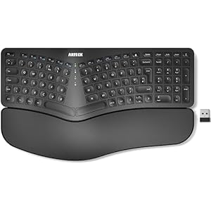 Arteck Split Ergonomic Keyboard with Cushioned Wrist and Palm Rest, 2.4G USB Wireless Comfortable Natural Ergonomic Split Keyboard, for Windows Computer Desktop Laptop