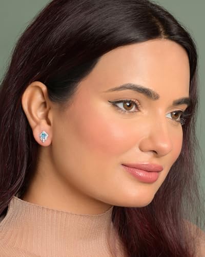 Image of CLARA 925 Sterling Silver Stud Earrings | Platinum Plated | Daily Wear |Gift for Women and Girls