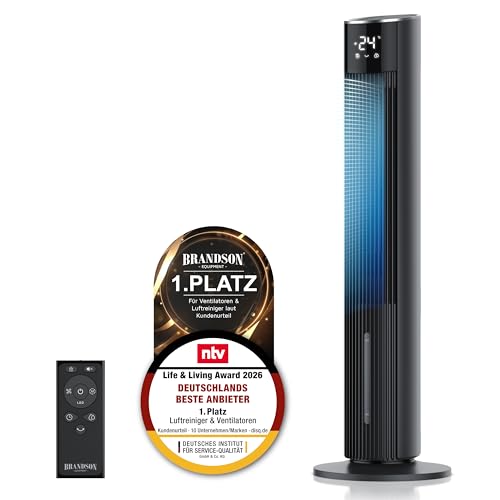 Brandson - Turmventilator mit Wasserkühlung ECO GREEN - sehr leise - Wifi Smart Home/Alexa Sprachsteuerung - Sieger Ventilatoren und Luftkühler 2026 – Klimaanlage mobil - Standventilator – Oszillation 1