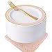 NERVURE Pink with Gold Rim Disposable Plates with Napkins Set 150 PCS: Include 50 Dessert Plates & 50 Gold Forks & 50 Napkins Wedding Party Plastic Plates,Fancy and Appetizer Plates for all Holiday.