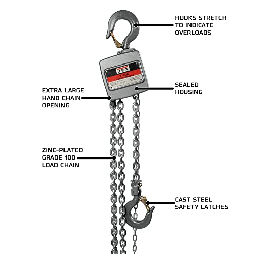 Jet Al100-100-15, 1-Ton Aluminum Hand Chain Hoist With 15' Lift (133115) #TOP1