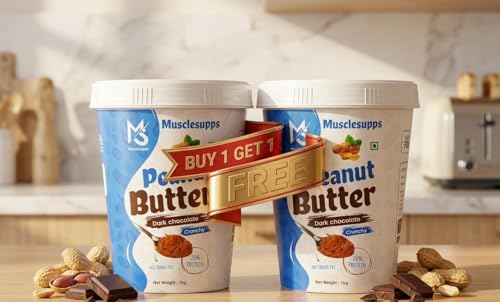Image of Musclesupps Peanut Butter 1 Kg Dark Chocolate And Get Extra 1Kg Peanut Butter | High Protein Crunchy Peanut Spread With Real Chunks | Zero Trans Fat & Cholesterol | Rich In Healthy Fats & Fiber