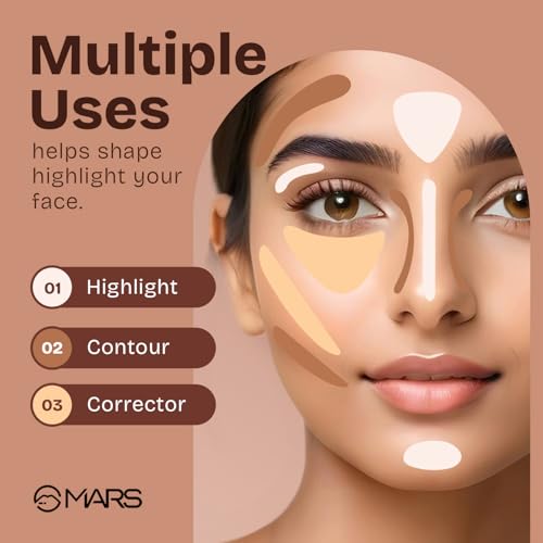 Image of MARS SPF50 PA++++ Cancel Concealer with Radiant Natural Finish (6.0 ml) (08-ESPRESSO ELEGANCE) | Lightweight | Medium to High Coverage | Long-Lasting & Multi-Purpose | Crease Resistant (Pack of 3)