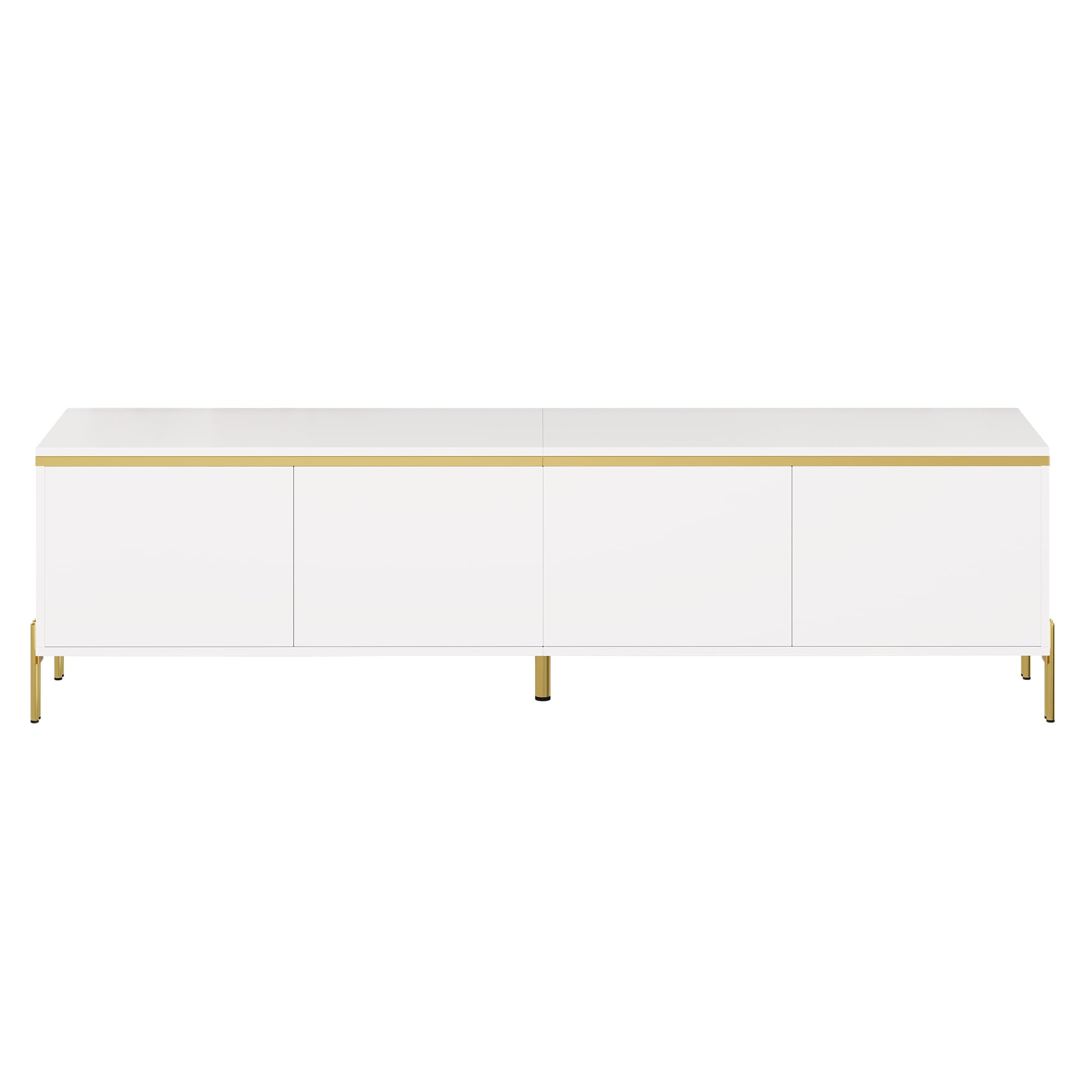 Modernes Luxus-TV-Schrank- und Couchtisch-Set, Hochglänzende Oberfläche in Unifarbe, Goldene Kanten, Großzügiger Stauraum (Weiß, Couchtisch-Set)