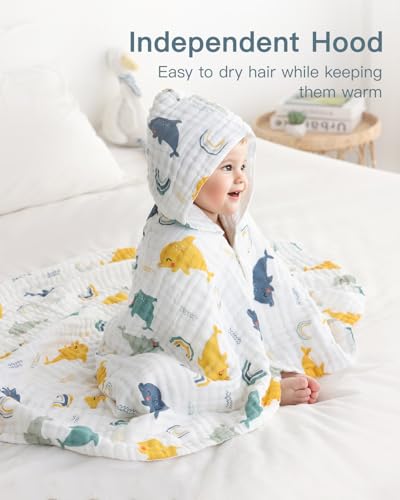 Image of Muslin Baby Hooded Towel 43 x 43 Inch (Dolphin)