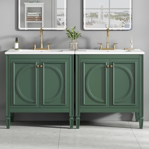 Virubi 60 Inch Green Bathroom Vanity with Double Ceramic Sink