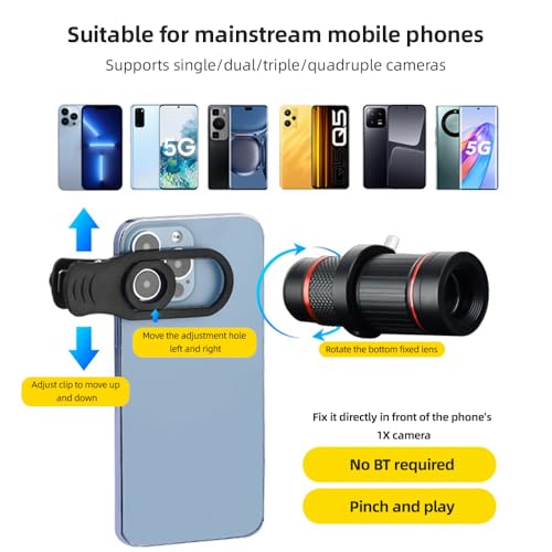 Andoer 18 teleobjetivos para teléfono con mini clip de montaje de trípode, paño de limpieza para senderismo, camping, observación de la fauna, luna, deportes, juegos, conciertos - imagen 8