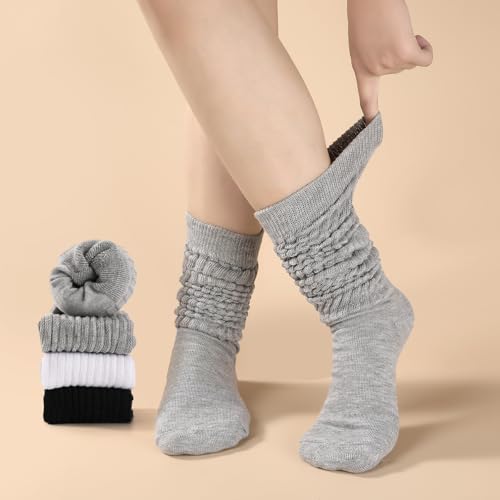 Image of Pleneal 2 Pairs Slouch Socks for Women Long Slouchy Scrunch Socks, Knit Chunky Boot Sock,Black&Grey