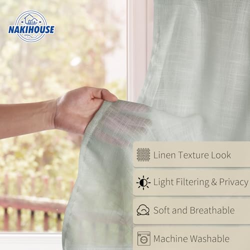 NAKIHOUSE Linen Voile Curtain, 2 Panels Grey Net Curtains for Windows 84 Drop - Image 3