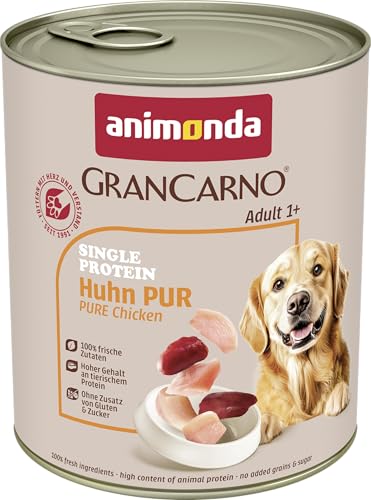 animonda GranCarno Hunde Nassfutter Single Protein Huhn pur (6 x 800g), getreidefreies Hundenassfutter ohne Zucker, für ausgewachsene Hunde, mit frischem Hühnerfleisch und Innereien