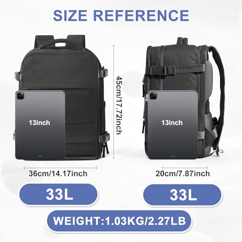 Image of coowoz Large Travel Backpack Carry On for Women Man Black Waterproof Gym Backpacks with Laptop Compartment Mochila de Viaje Teacher Personal Item Backpack Rucksack Airplane Accessories Must Haves