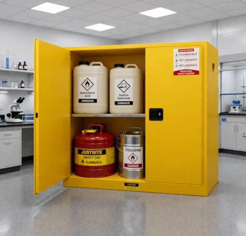 Image of 257 Gallon Flammable Cabinet 55H x 25W x 55D, Galvanized Steel Flammable Storage Cabinet, Adjustable Shelf for Commercial Industrial Home Use