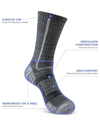 Image of Niorasen Men's Cotton Crew Work Socks, 5 Pairs Cushioned Boot Moisture Athletic Socks for Hiking Sports Running