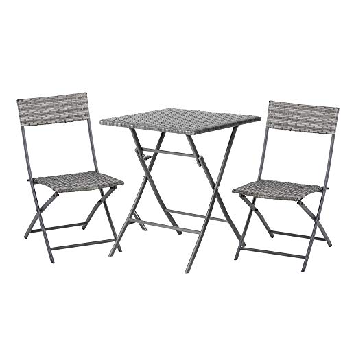 Outsunny Ensemble Meubles de Jardin Design Table carré et chaises Pliables résine tressée Imitation rotin Gris